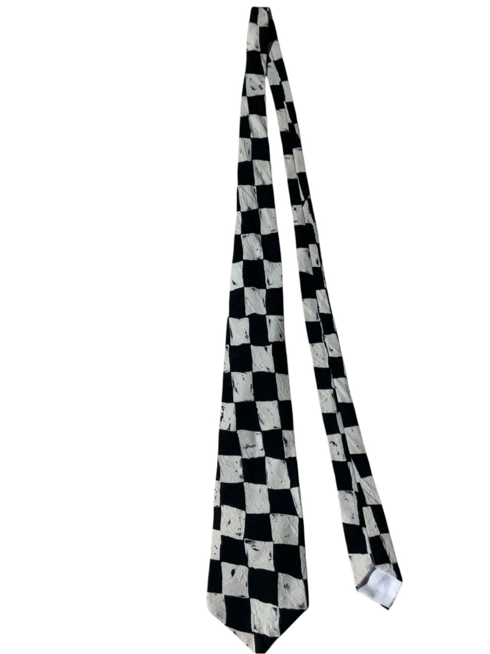 Vintage Jams World Necktie Black Creamy White Checkerboard Checkered Mens Tie